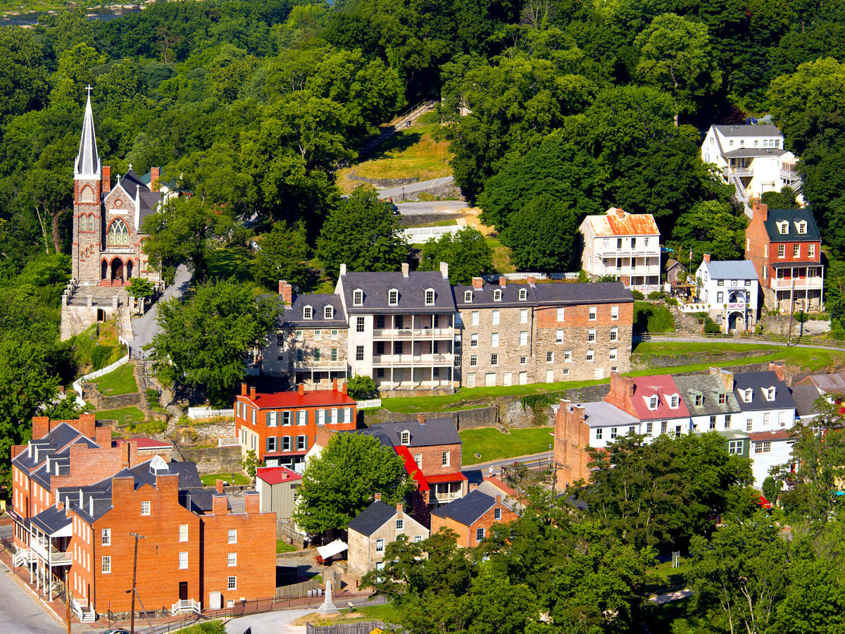 Vue aérienne de Harpers Ferry, Virginie-Occidentale