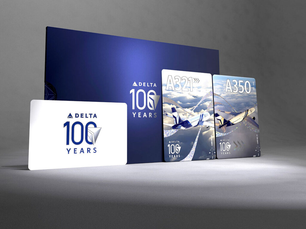 Cartes à jouer Delta représentant différents avions de la flotte de la compagnie aérienne